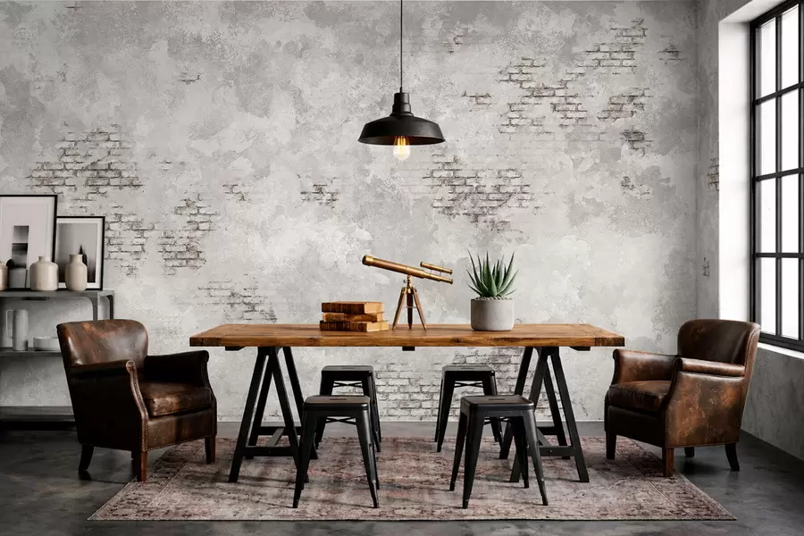 Fototapetes Grunge stila apmetuma faktūra ar redzamiem ķieģeļu fragmentiem w05161