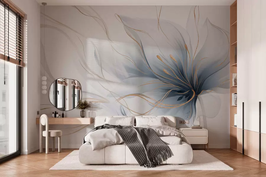 Fototapetes Abstrakta zila zieda attēls ar plūstošām līnijām „Fluid Art“ stilā w05428