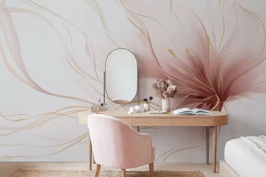 Fototapetes Abstrakta rozā zieda attēls ar plūstošām līnijām „Fluid Art“ stilā w05428v1