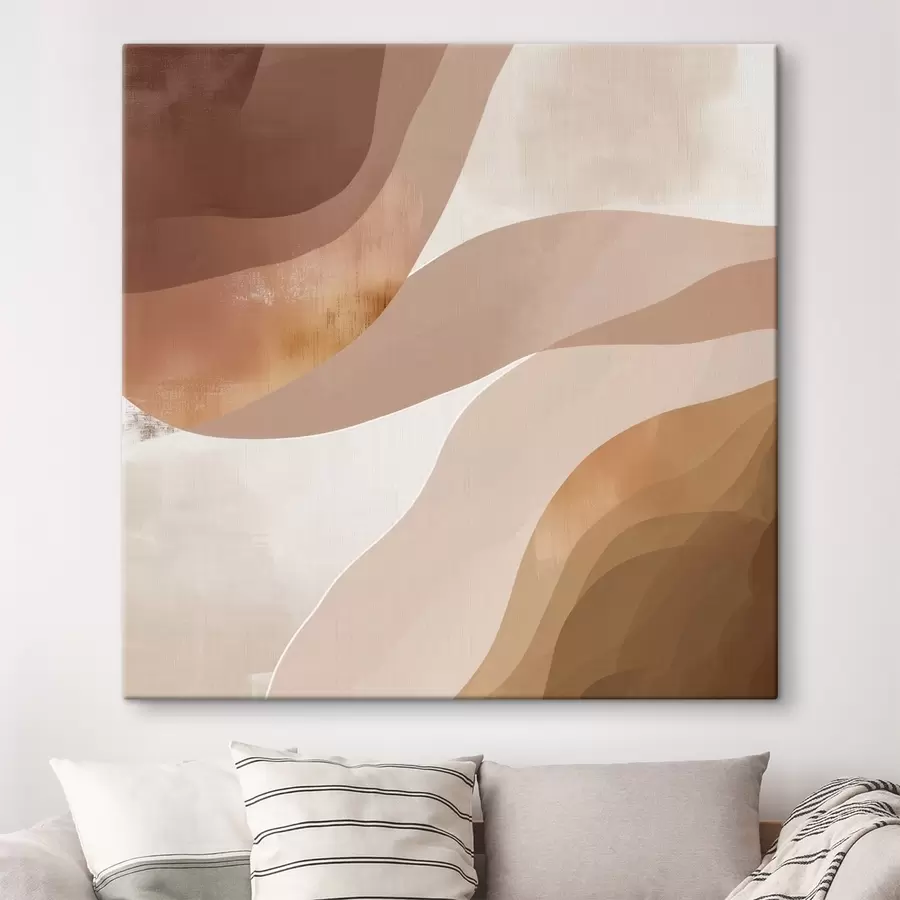Glezna Abstraktas viļņveida formas kafijas-bēšā toņu gamā s48836