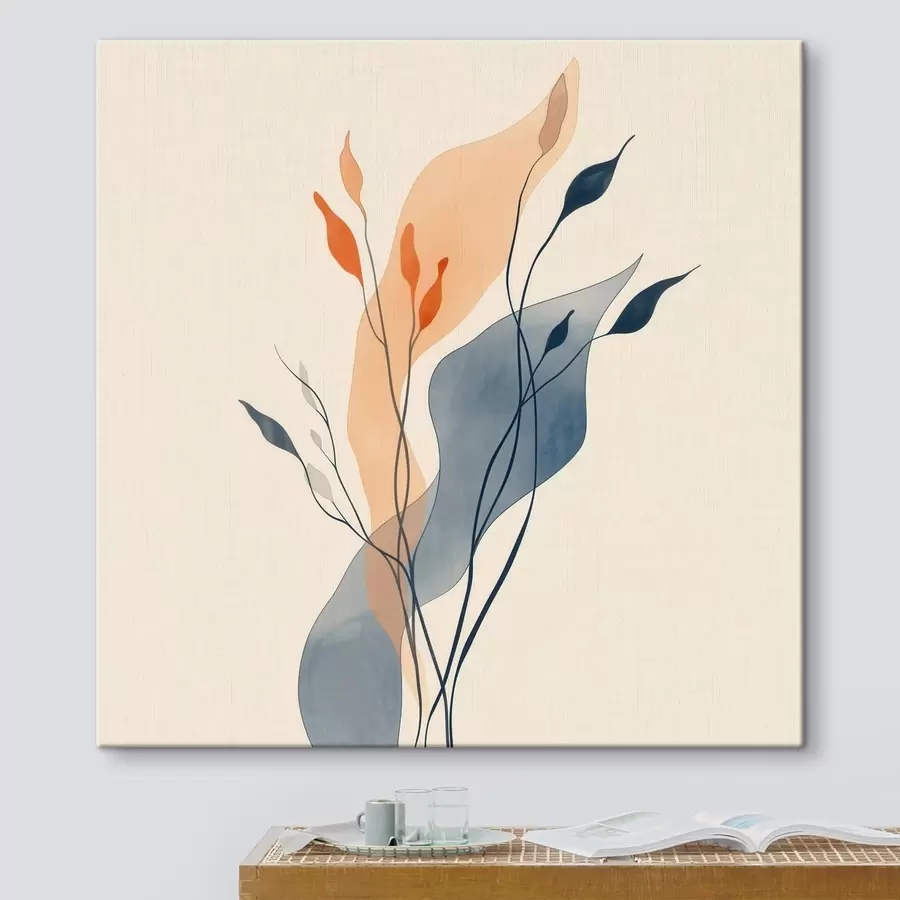 Glezna Kompozīcija ar izteiksmīgiem augu siluetiem mākslinieciskā ilustrācijas stilā s48838