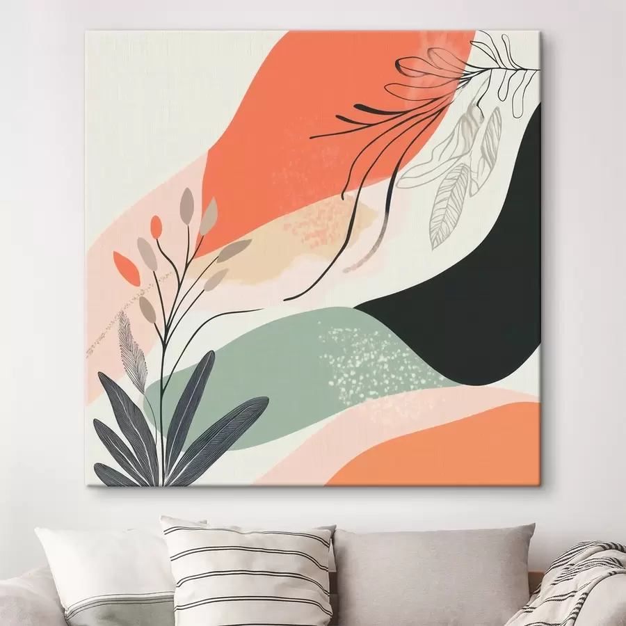 Glezna Stilizēti augu motīvi uz akvareļu plankumu fona s48839