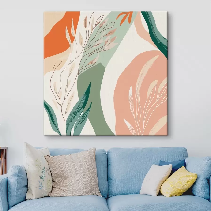 Glezna Botānikas māksla ar maigām formām koraļļzaļā toņu gamā s48840
