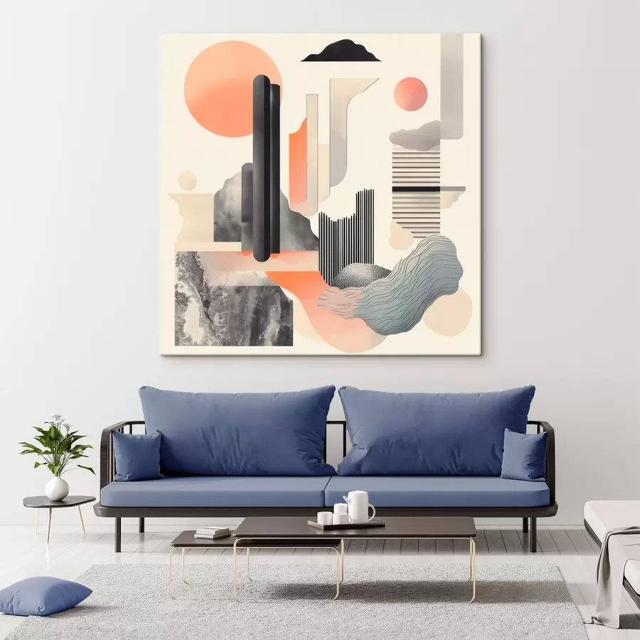 Glezna Ģeometriska kompozīcija persiku un pelēkā toņu gamā mūsdienīgā glezniecības stilā s48841