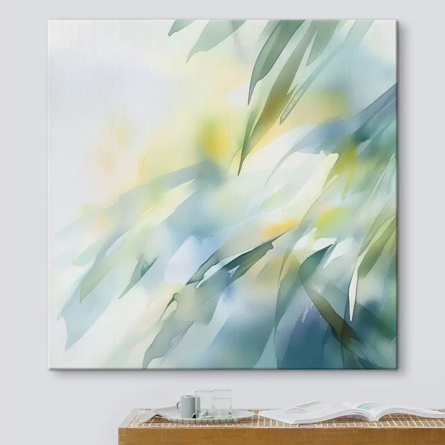 Glezna Izplūdušas dabas formas un maigi tirkīza toņi mākslinieciskā plakāta stilā s48850