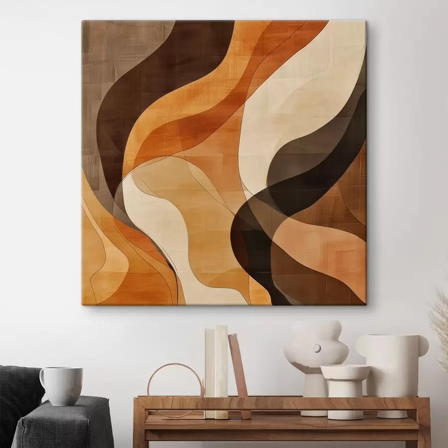 Glezna Abstrakta kompozīcija ar dinamiskām viļņotām līnijām terakotas brūnā toņu gamā s48851