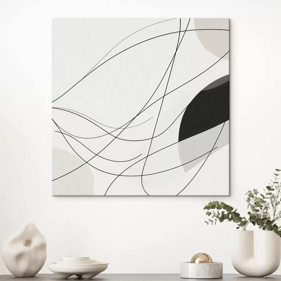 Glezna Abstrakta kompozīcija ar plānām izliektām līnijām minimālisma stilā s48854