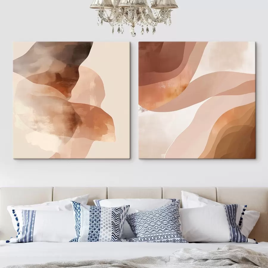 Glezna Puscaurspīdīgu slāņu kompozīcija brūngani smilškrāsas toņos m30345