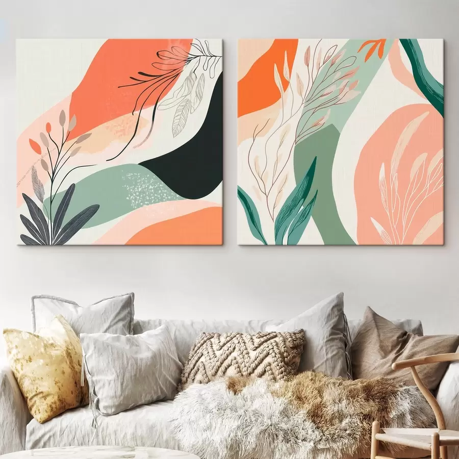 Glezna Abstrakts diptihs ar augu motīviem un krāsu plankumiem modernā stilā m30347