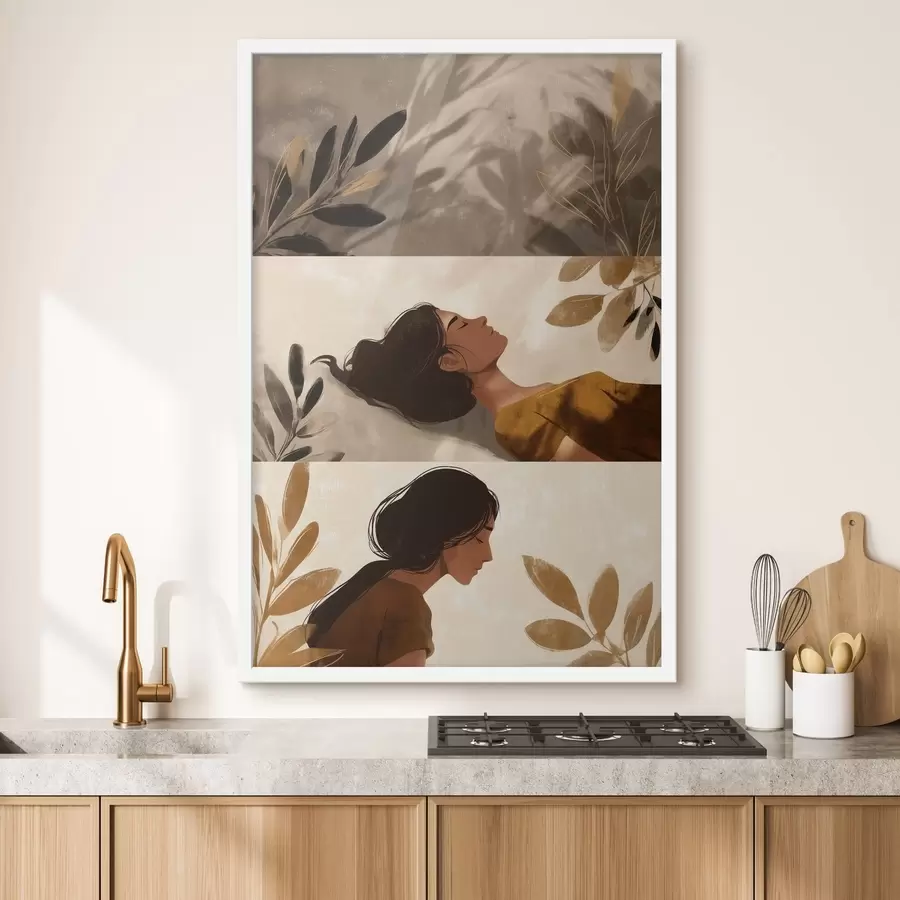 Fototapetes Triptihs „Sieviete ar lapām“ f49018