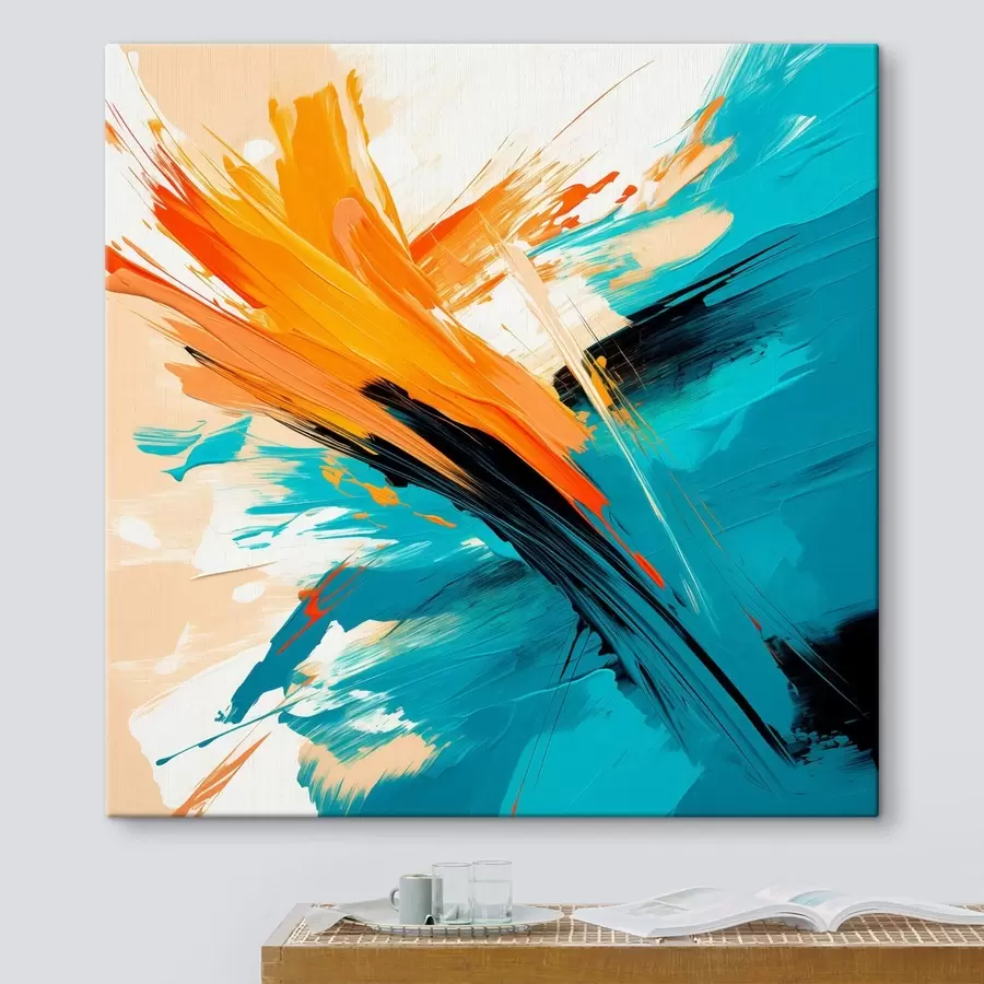 Glezna Spilgts attēls tirkīza un terakotas toņu gammas krāsās mūsdienīgā glezniecības stilā s48855
