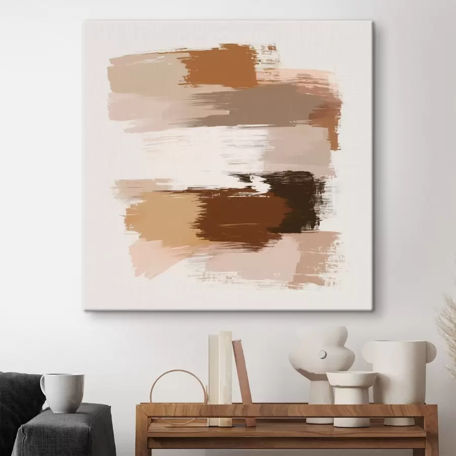 Glezna Minimālisma stila kompozīcija ar horizontāliem triepieniem kafijas un terakotas toņos s48858