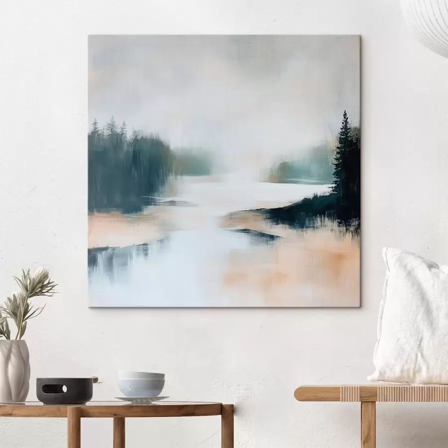 Glezna Abstrakta meža ainava rozā un zilos toņos mūsdienīgā glezniecības stilā s48862