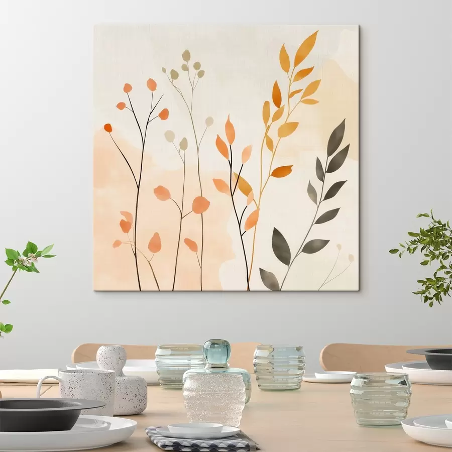 Glezna Pastelkrāsu kompozīcija ar smalkiem lapu motīviem mūsdienīgā glezniecības stilā s48873