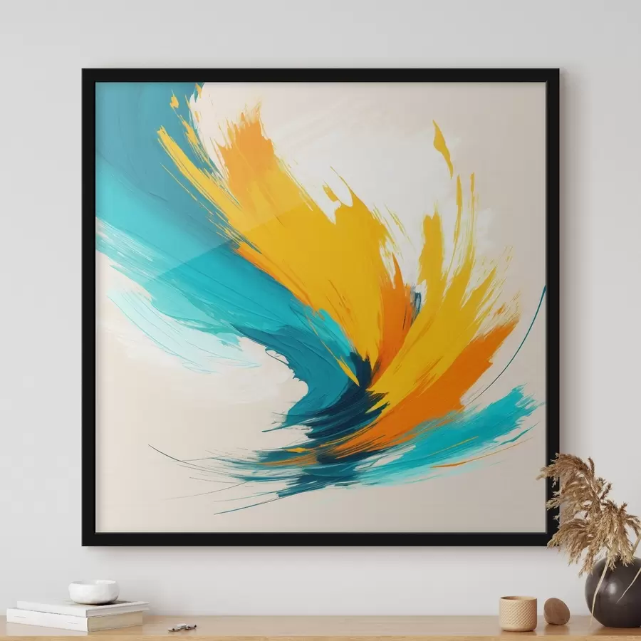 Fototapetes Enerģisks virpulis dzeltenos un zilos toņos mūsdienīgā glezniecības stilā f48856