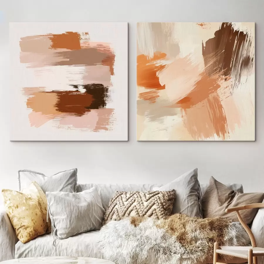 Glezna Dekoratīvā māksla siltos brūnos un smilškrāsas toņos ar gleznieciskas otas triepiena efektu m30355