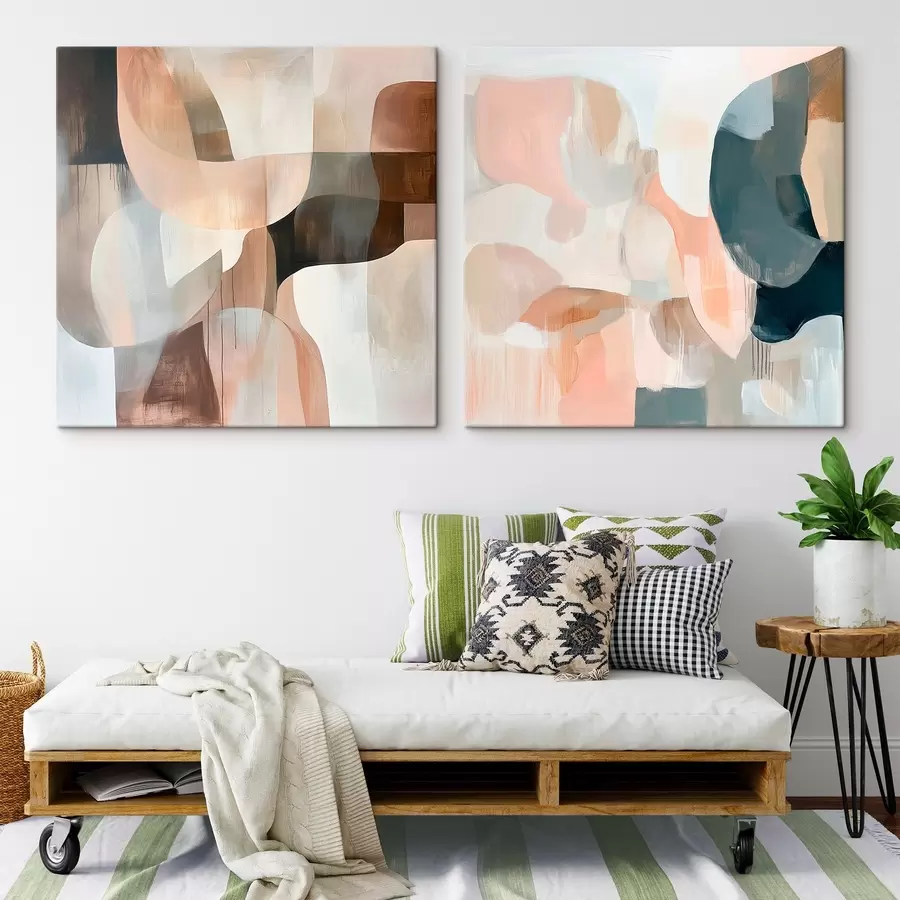 Glezna Minimālisma stila interjers smilškrāsas, rozā un pelēkās toņos m30356