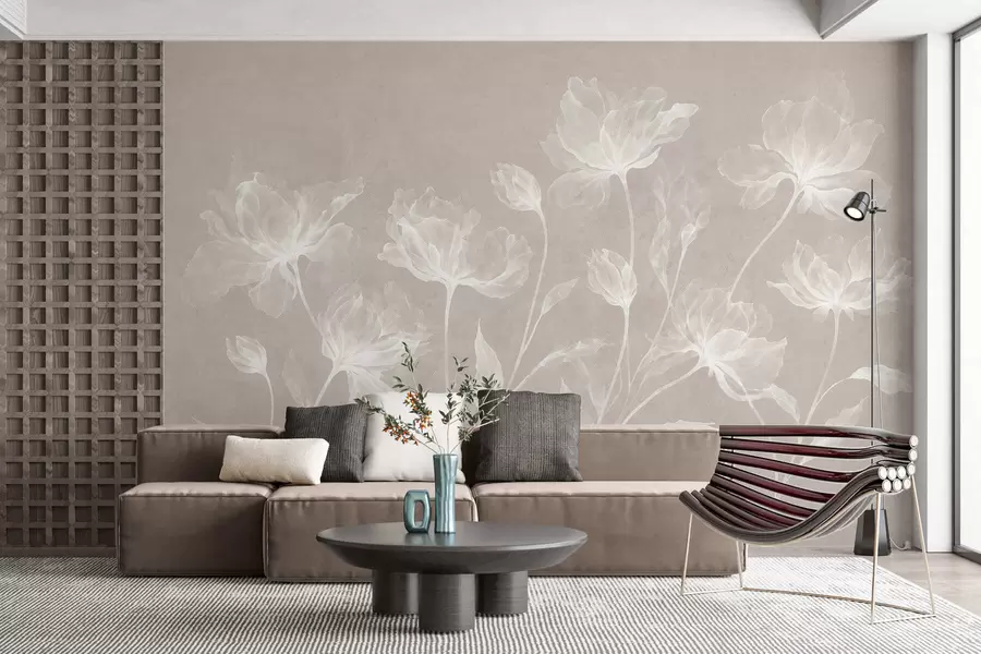 Fototapetes Eleganti, gaisīgi ziedi ar caurspīdīgiem, slāņveida ziedlapām uz gariem, smalkiem kātiņiem w05579v1