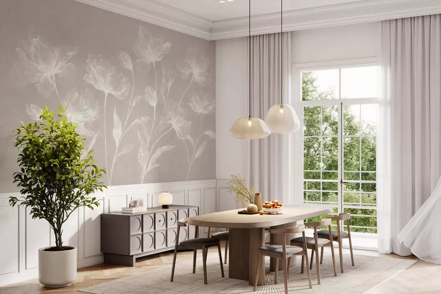 Fototapetes Eleganti, gaisīgi ziedi ar caurspīdīgiem, slāņveida ziedlapām uz gariem, smalkiem kātiņiem w05579v1