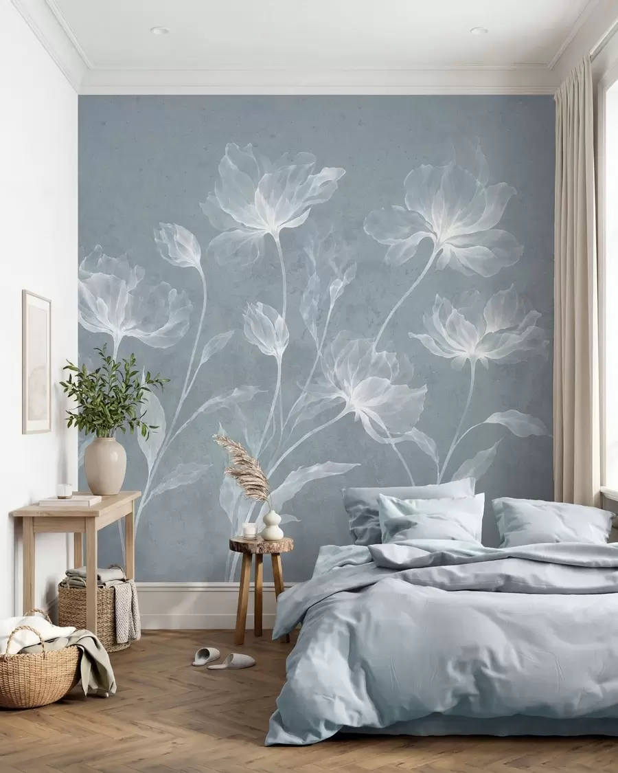 Fototapetes Eleganti, gaisīgi ziedi ar caurspīdīgiem, slāņveida ziedlapām uz gariem, smalkiem kātiņiem w05579v2