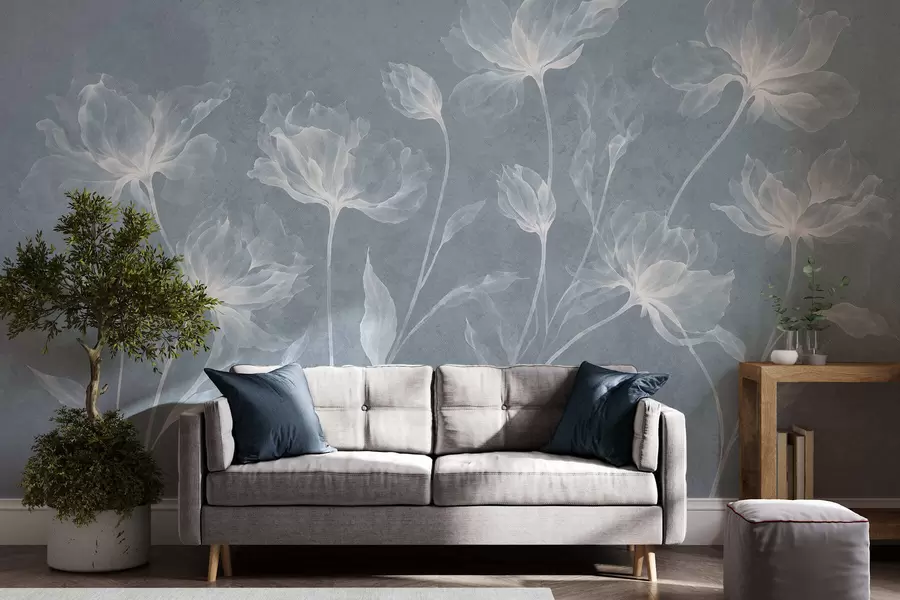 Fototapetes Eleganti, gaisīgi ziedi ar caurspīdīgiem, slāņveida ziedlapām uz gariem, smalkiem kātiņiem w05579v2