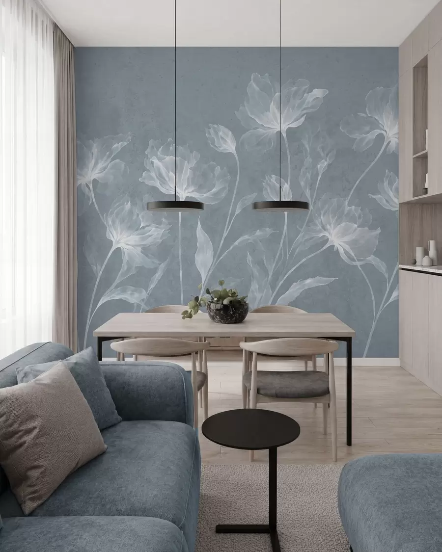 Fototapetes Eleganti, gaisīgi ziedi ar caurspīdīgiem, slāņveida ziedlapām uz gariem, smalkiem kātiņiem w05579v2