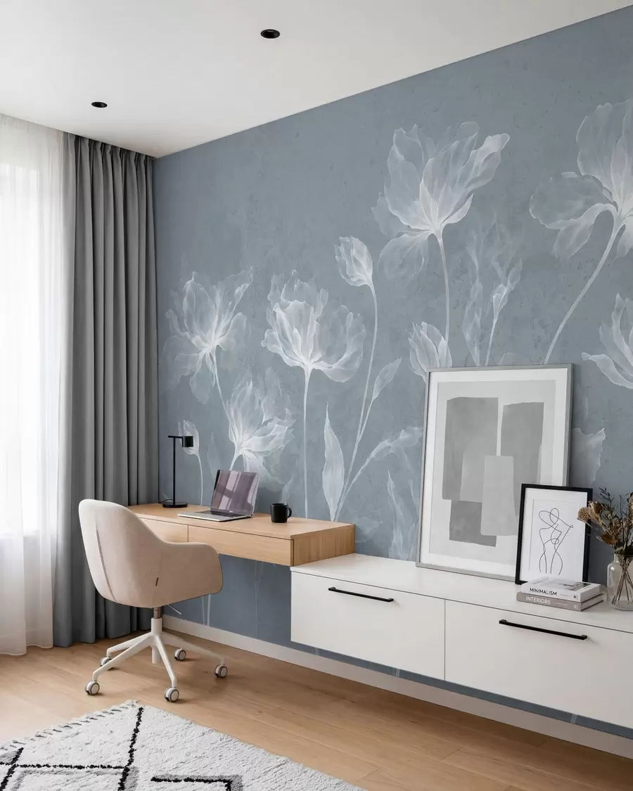 Fototapetes Eleganti, gaisīgi ziedi ar caurspīdīgiem, slāņveida ziedlapām uz gariem, smalkiem kātiņiem w05579v2