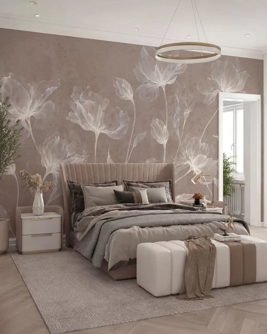 Fototapetes Eleganti, gaisīgi ziedi ar caurspīdīgiem, slāņveida ziedlapām uz gariem, smalkiem kātiņiem w05579v3