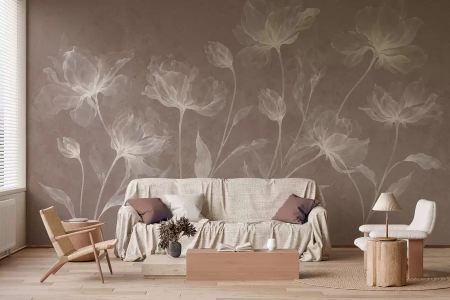Fototapetes Eleganti, gaisīgi ziedi ar caurspīdīgiem, slāņveida ziedlapām uz gariem, smalkiem kātiņiem w05579v3