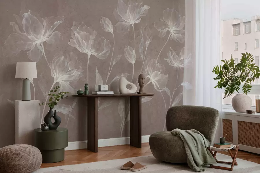 Fototapetes Eleganti, gaisīgi ziedi ar caurspīdīgiem, slāņveida ziedlapām uz gariem, smalkiem kātiņiem w05579v3