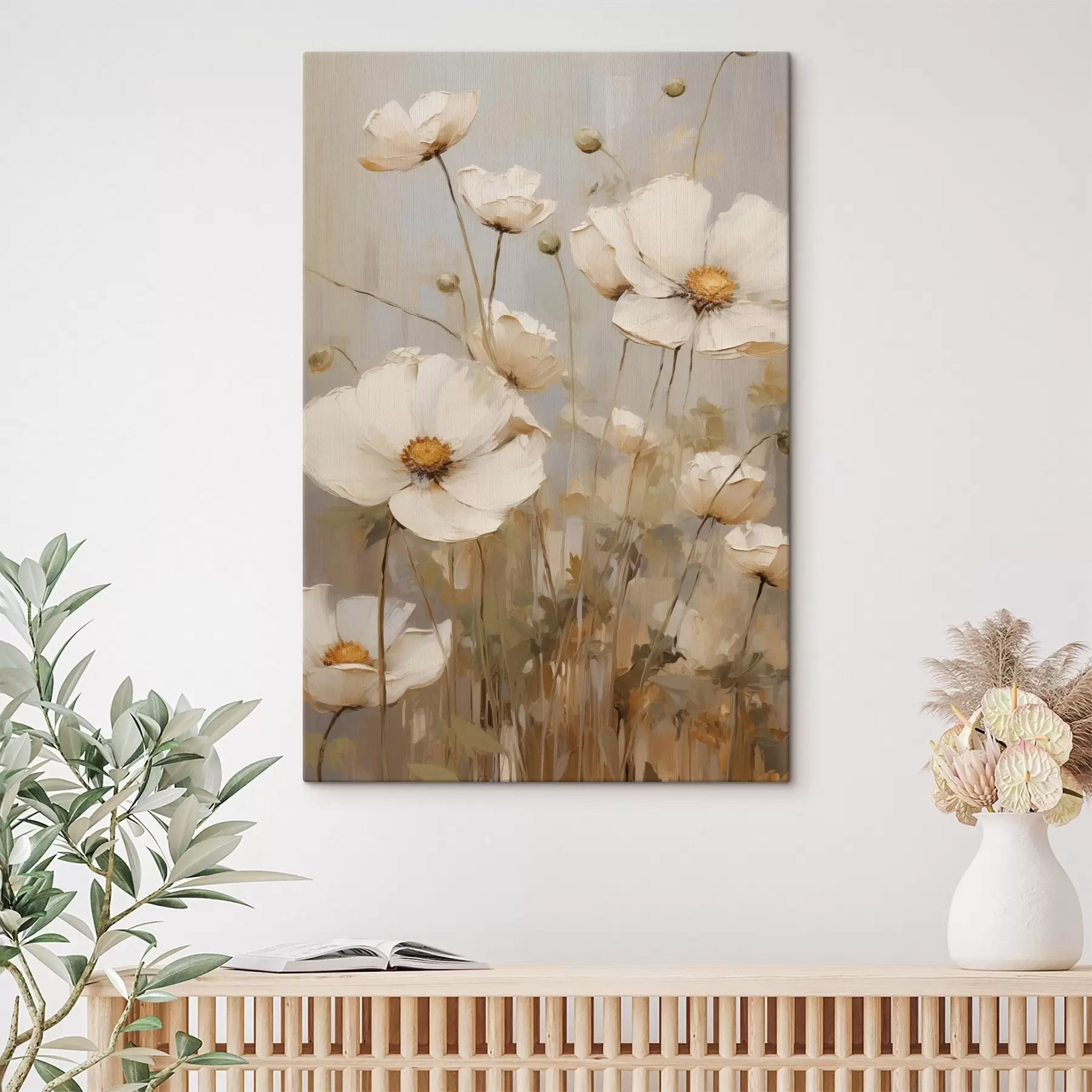 Glezna Baltas magones, attēlotas maigā, impresionistiskā stilā uz klusa fona s49159