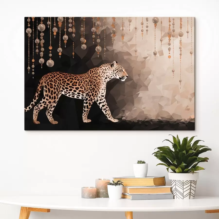 Glezna Leopards uz ģeometriska fona ar karājošiem elementiem s49188