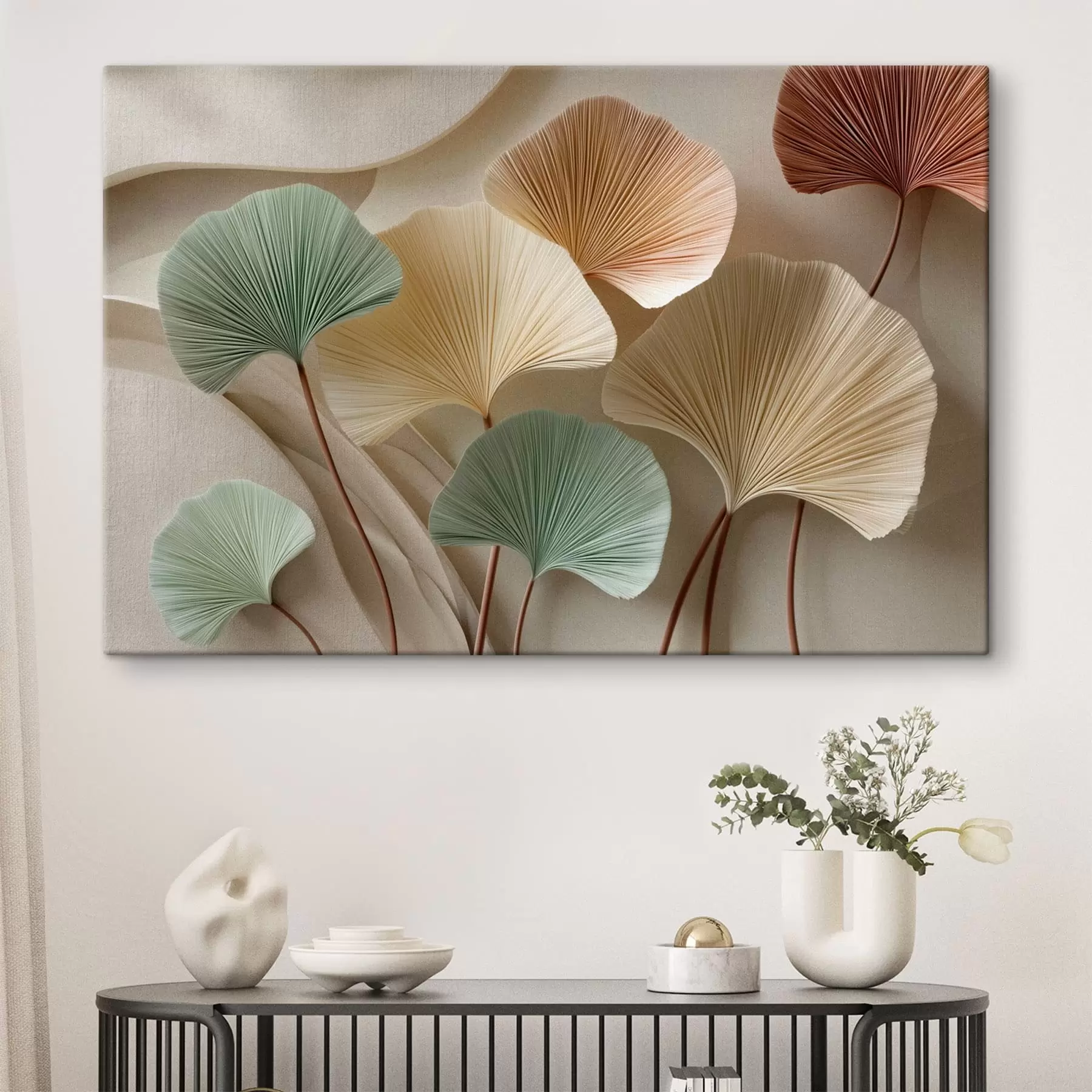 Glezna Stilizētas ginkgo lapas mierīgos toņos s49207