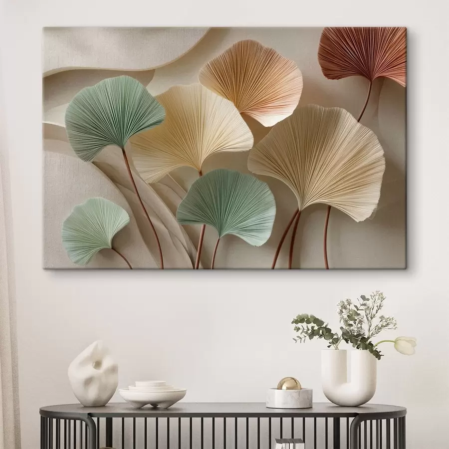 Glezna Stilizētas ginkgo lapas mierīgos toņos s49207