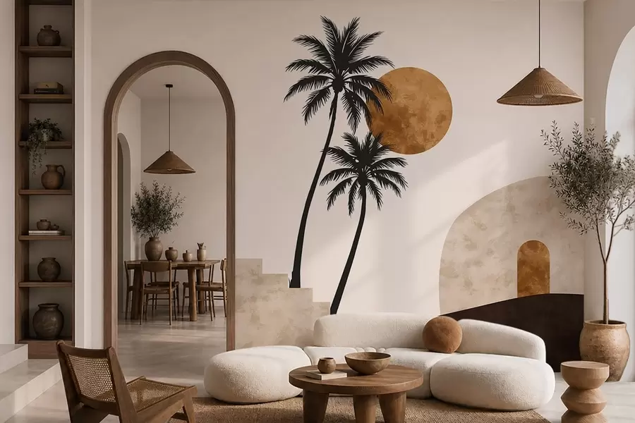 Fototapetes Palmas un arka siltā saulē w05547