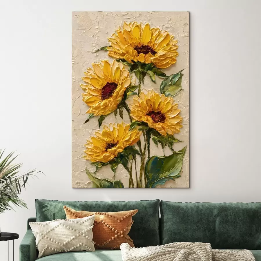 Glezna Krāšņas saulespuķes impasto stilā s49231