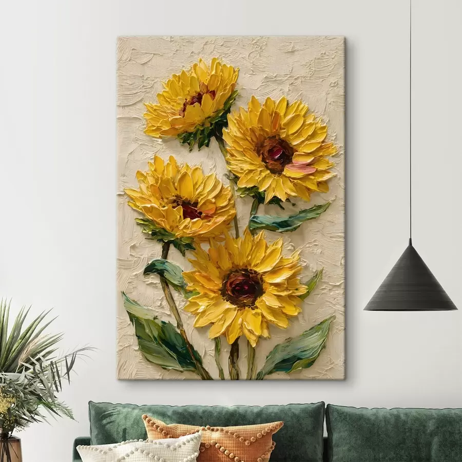 Glezna Krāšņas saulespuķes impasto stilā s49232