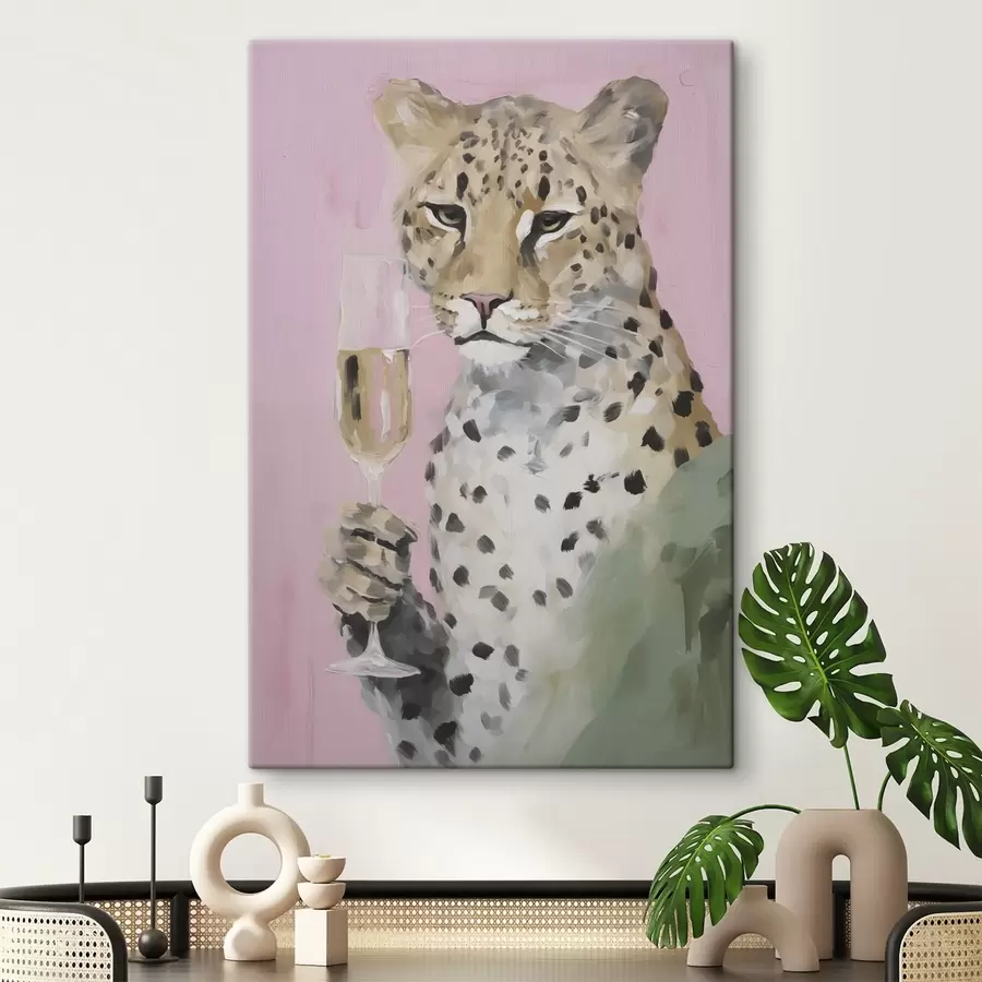 Glezna Glezna, kurā attēlots leopards ar glāzi rokās s49511