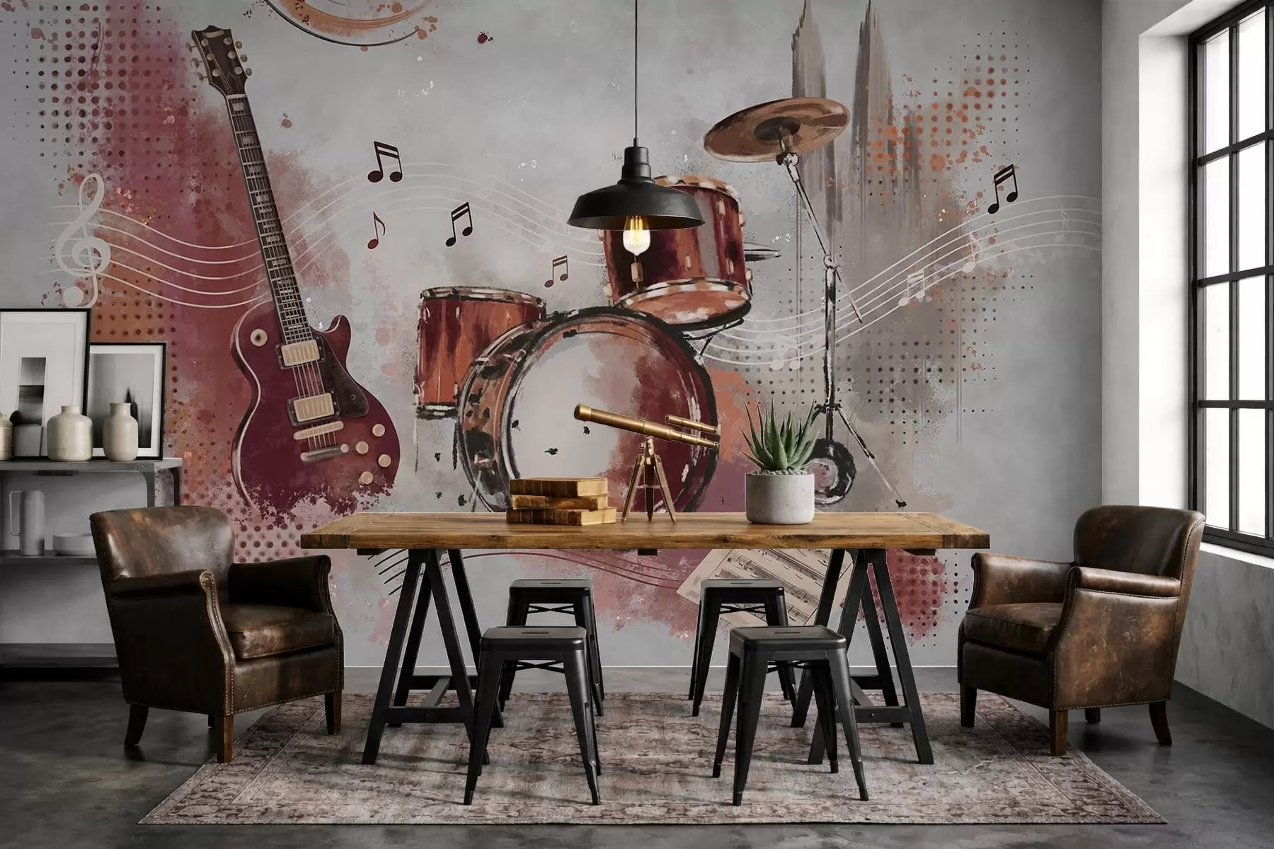 Fototapetes Mūzikas instrumenti siltos bordo toņos w05546v1