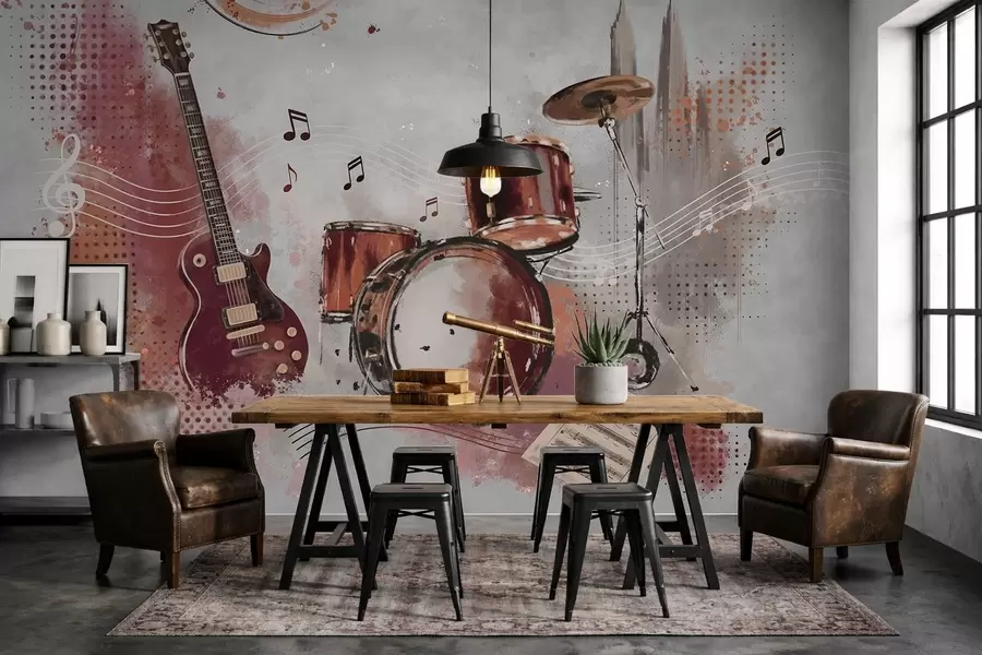 Fototapetes Mūzikas instrumenti siltos bordo toņos w05546v1