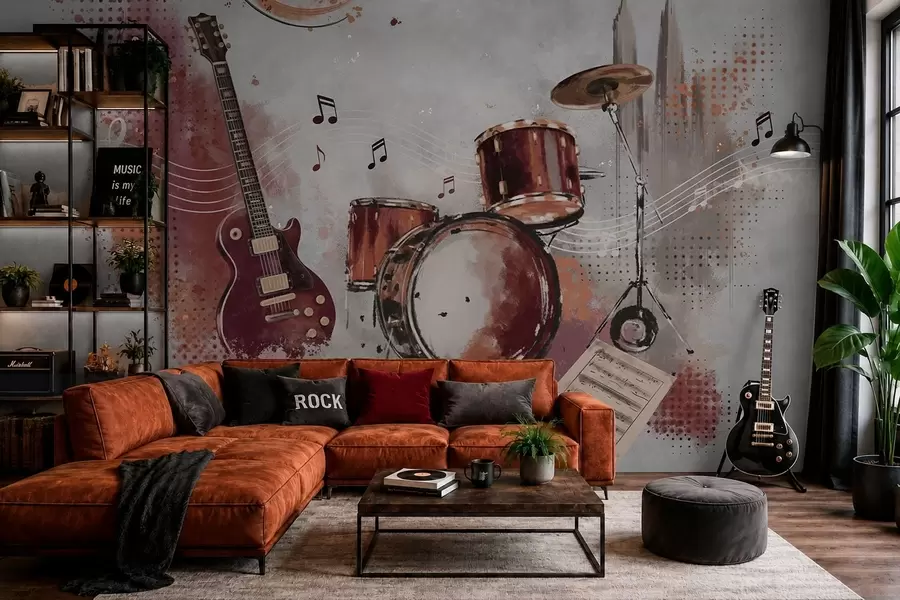 Fototapetes Mūzikas instrumenti siltos bordo toņos w05546v1