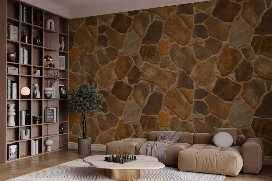 Fototapetes Dabīgā akmens raksts siltos toņos w05691