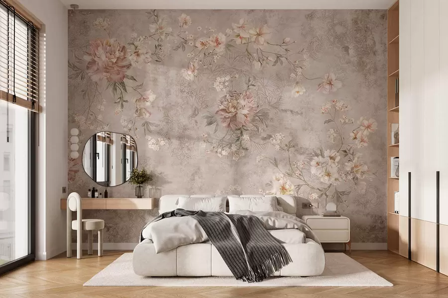 Fototapetes Ziedu ornamenti uz faktūriem gaišā fonā w05698
