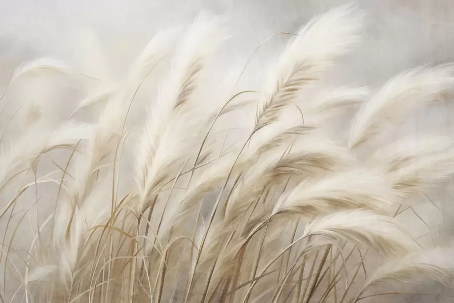 Fototapetes Augsta pampas zāle, kas viegli šūpojas vējā uz maiga, klusa fona, teksturēts mākslas darbs w09825