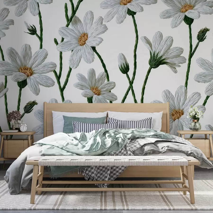Fototapetes Baltas savvaļas margrietiņas w09915