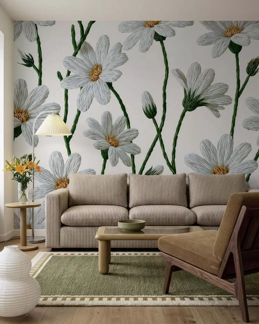 Fototapetes Baltas savvaļas margrietiņas w09915