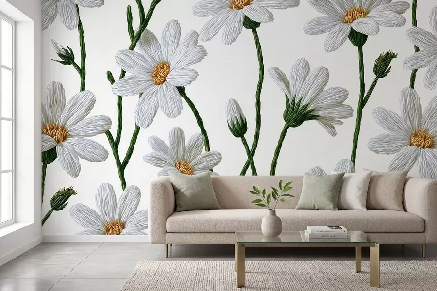 Fototapetes Baltas savvaļas margrietiņas w09915