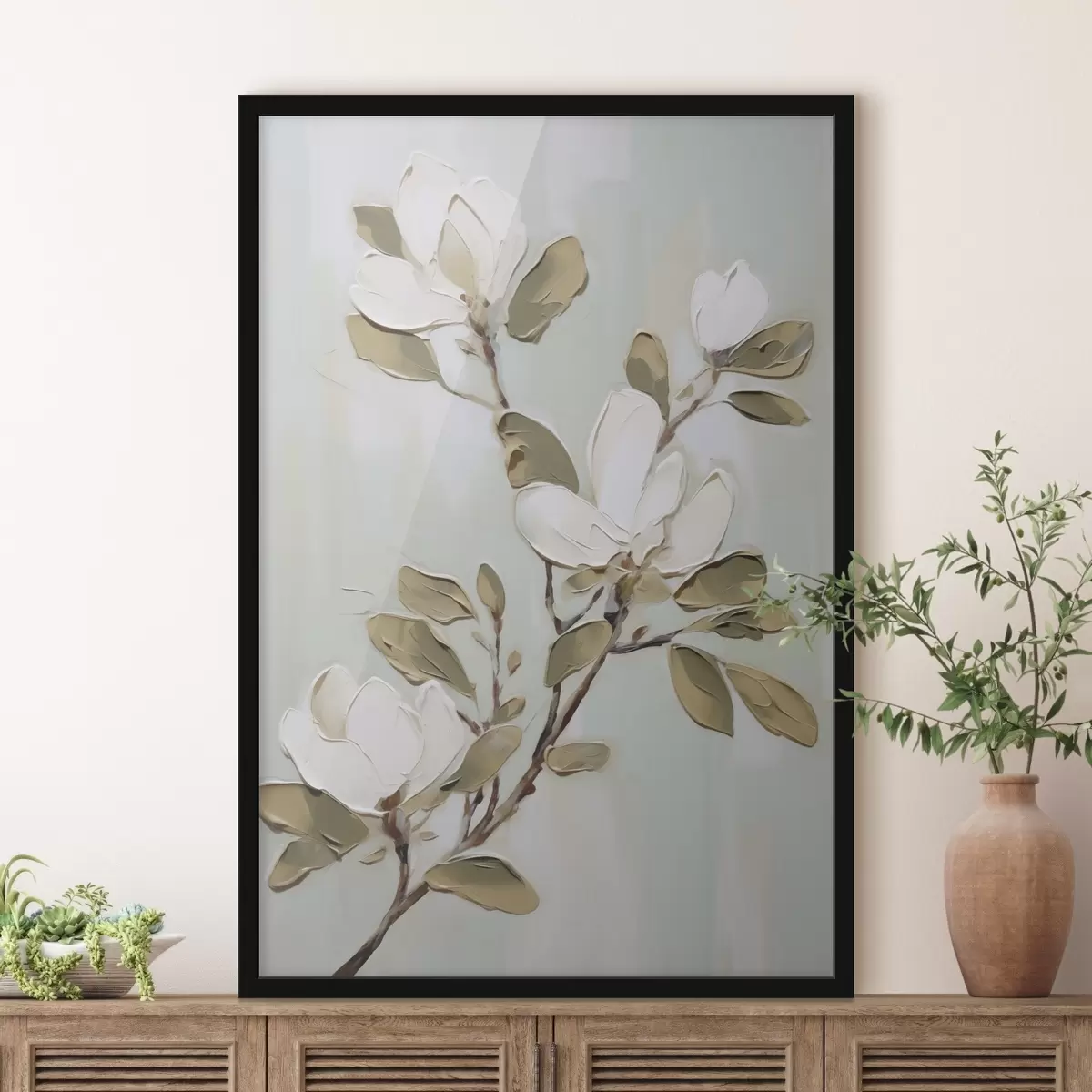 Plakāts Magnolijas ziedu zariņš, gleznas imitācija f49902