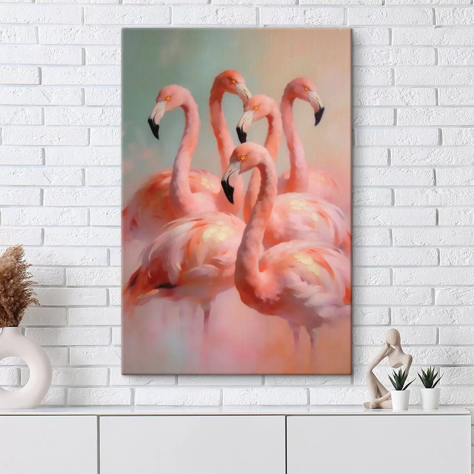Glezna Rozā flamingo maigās pasteļtoņos eļļas glezniecības stilā s49726