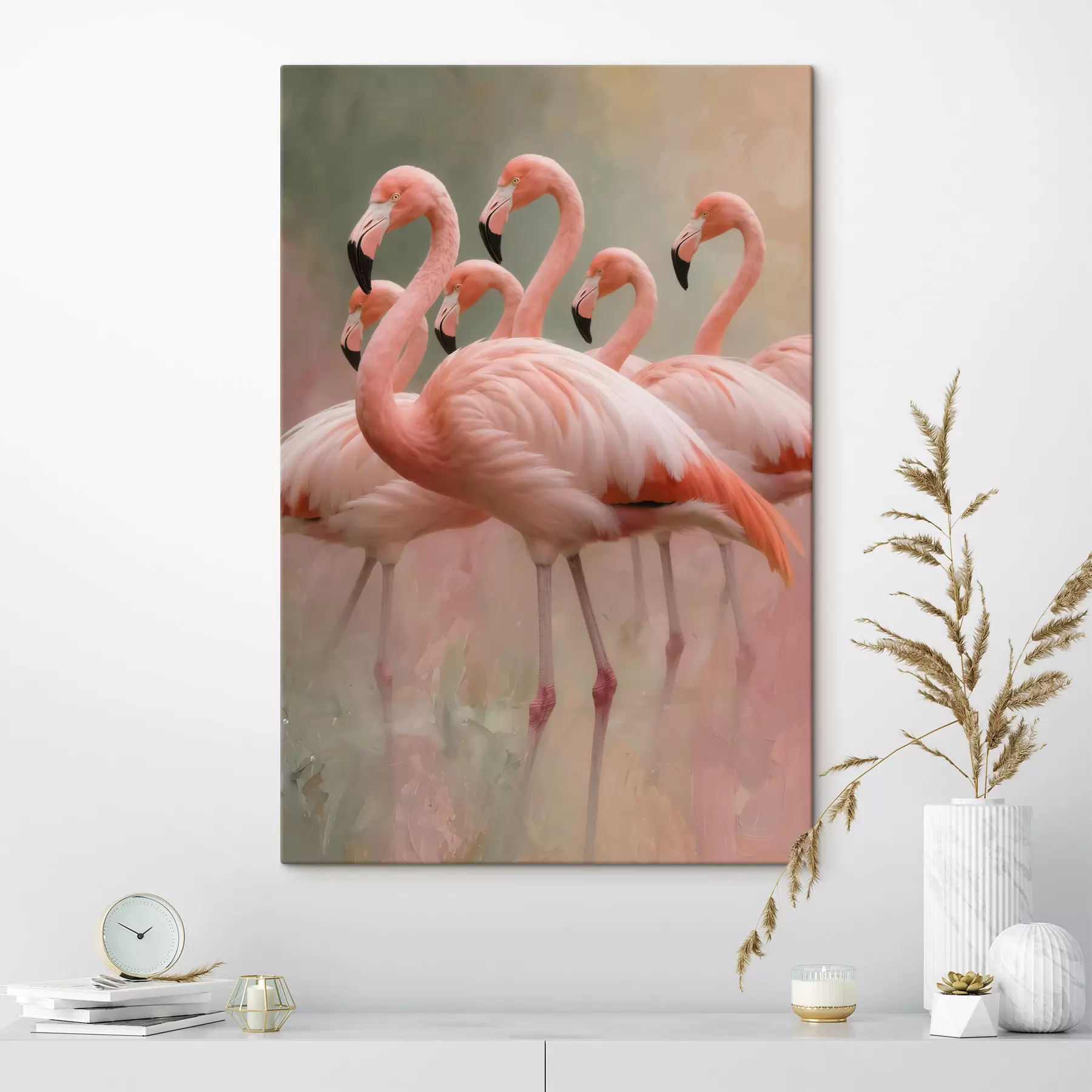 Glezna Dekoratīvs flamingo barības portrets mūsdienīgā glezniecības stilā s49727